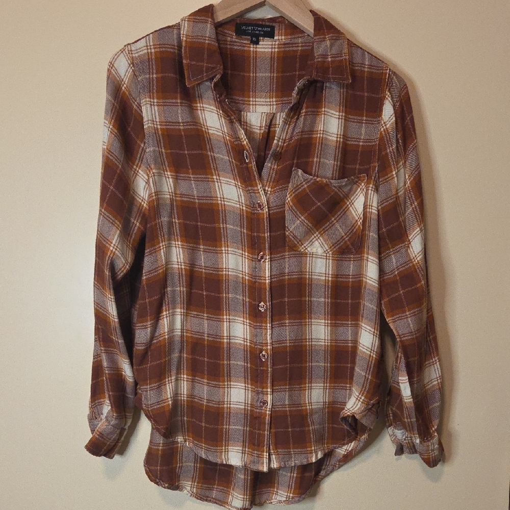 Velvet Heart Rust and White Plaid Shirt